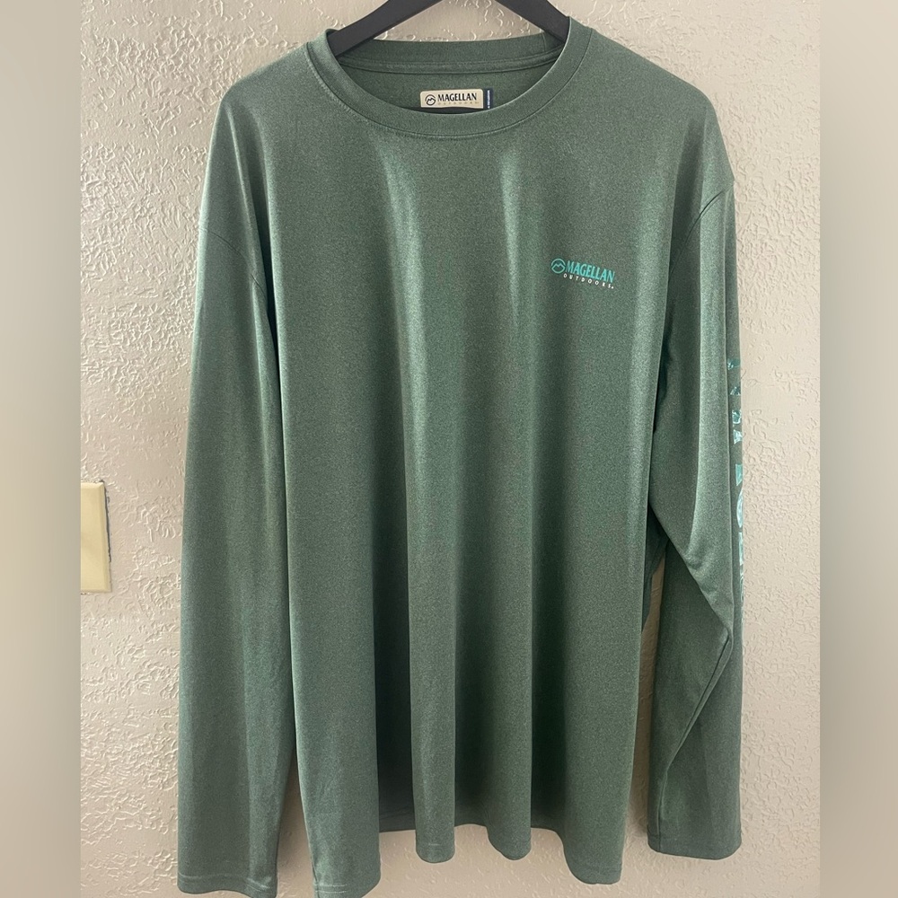 Magellan Outdoors Men's Forest Green Dri-fit Long Sleeve Tee Fish Gear 2XL